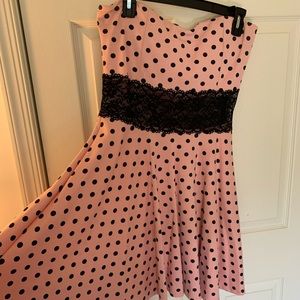 cute pink and black polka dot dress